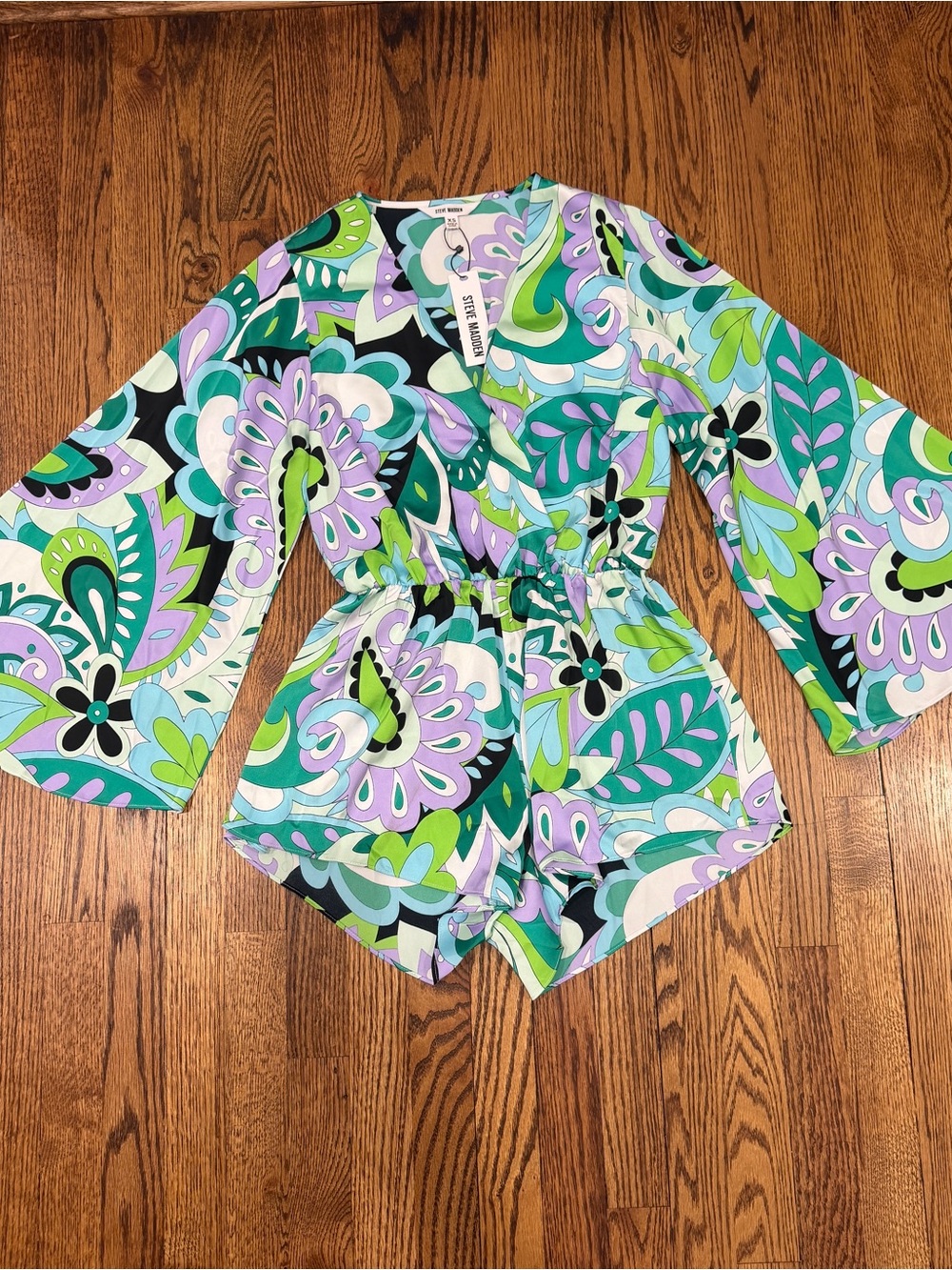 Steve Madden Farrah 70s Groovy Flower Power Paisley Romper Size XS Beach Resort
